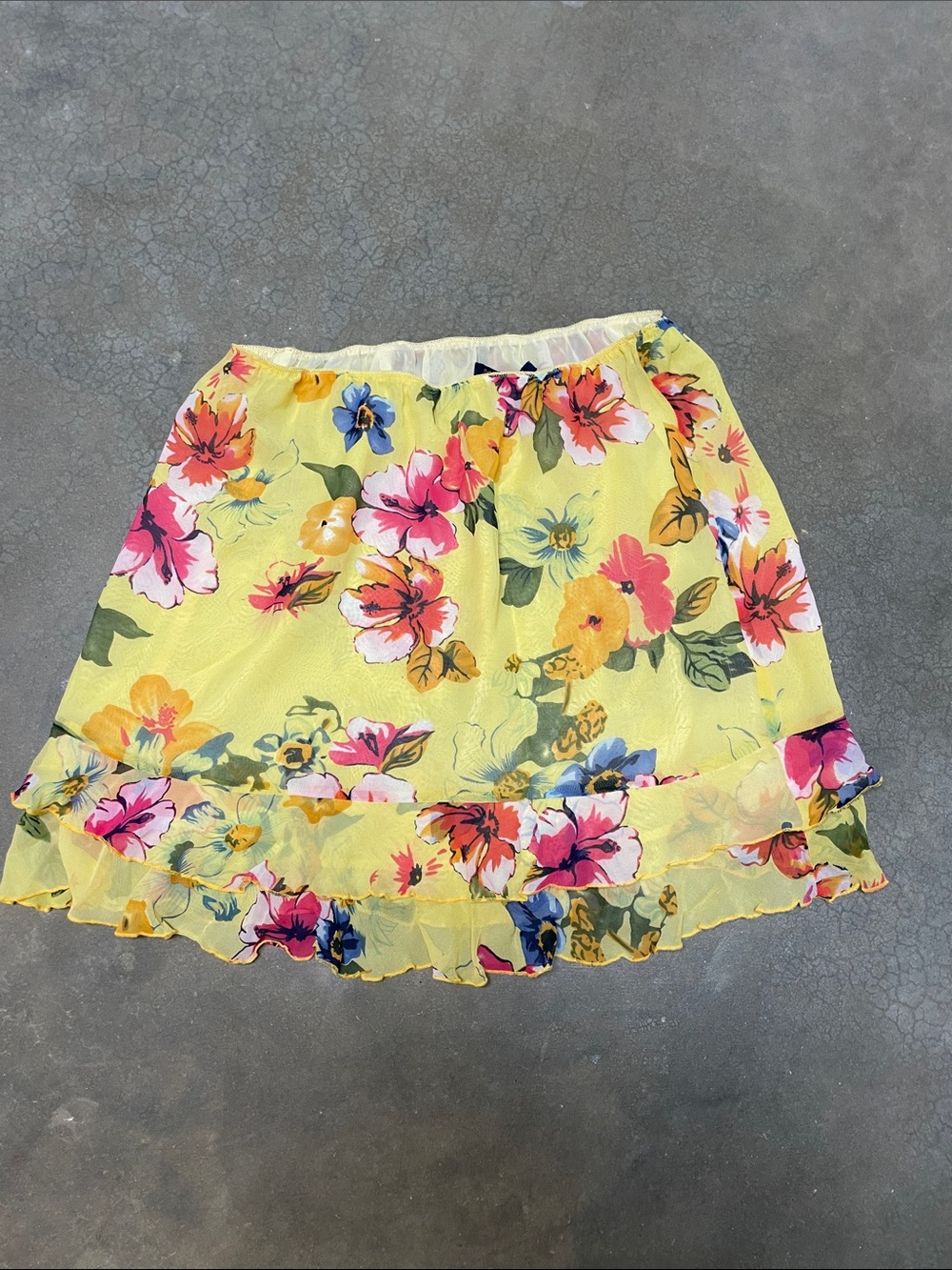 Boston Proper Yellow Floral A-Line Ruffle Mini Skirt